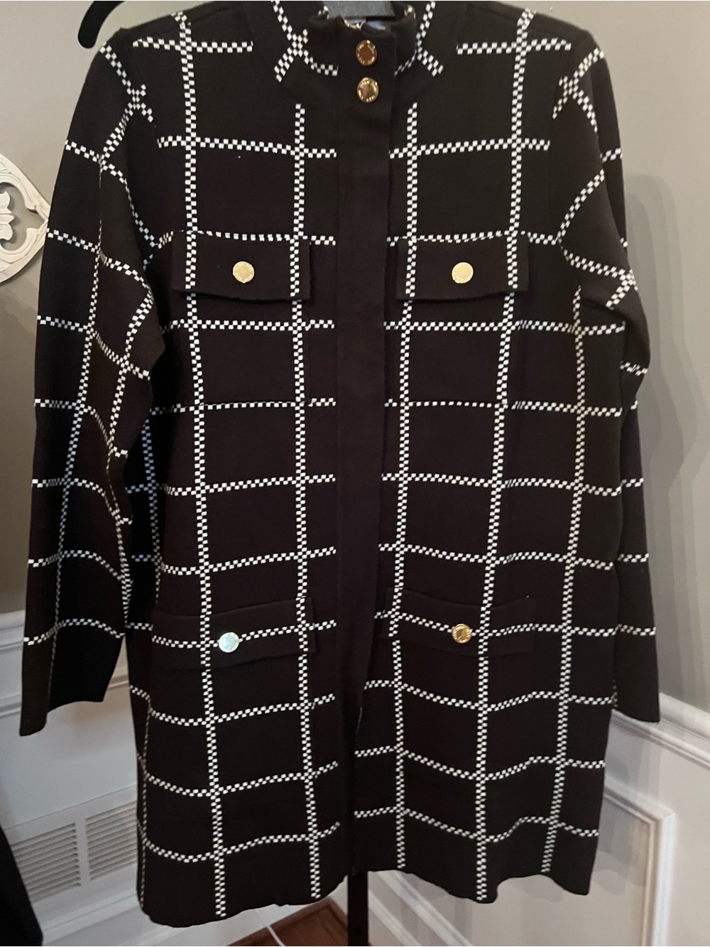 Anne Klein Black Windowpane Jacket with Gold Buttons - Picture 3 of 8